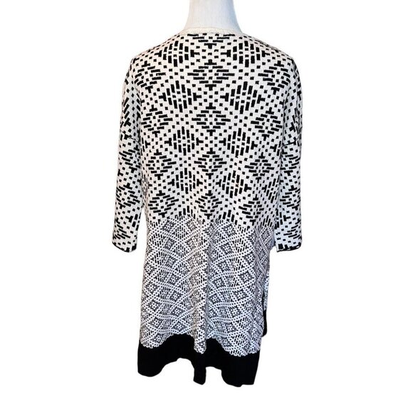 H&M Black & White Diamonds Open Front 3/4 Sleeve Wool Blend Oversized Cardigan - Picture 4 of 7